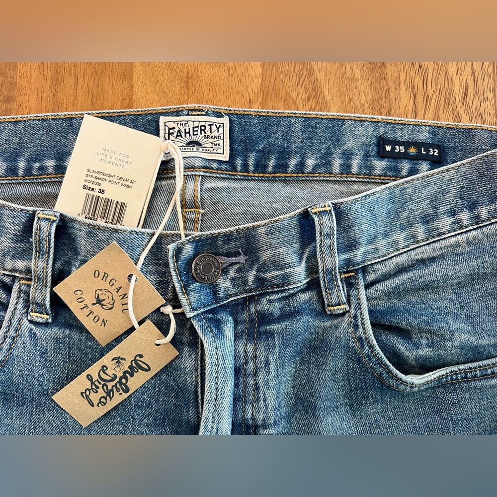Faherty Men’s Organic Cotton Slim Straight Denim 35w 32L